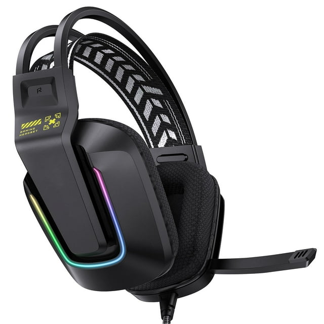 Casque de Jeu Filaire, Écouteurs d'Ordinateur avec Microphone et Coussinets en Mousse à Mémoire de Forme, Bandeau Réglable Écouteurs Filaires pour PC Portable Console de Jeu, Prise 3.5mm