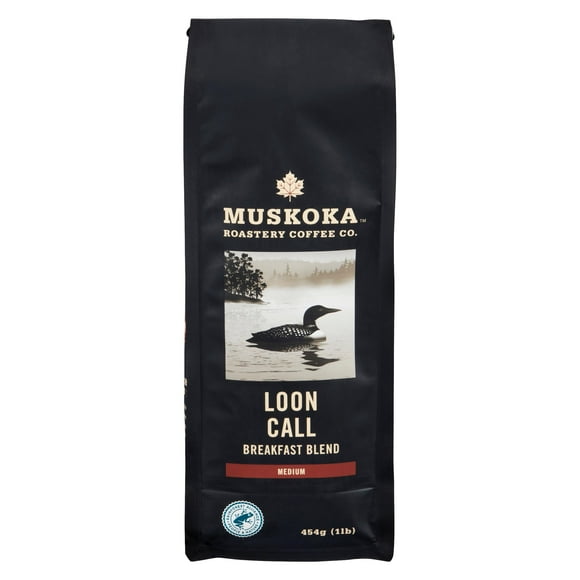 Café moulu Mélange Appel du Huard pour le petit-déjeuner de Muskoka Roastery Coffee Co. à torréfaction moyenne 454 g