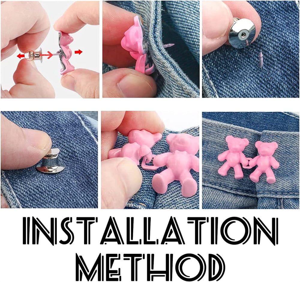 2 pcs No-sew Waist Buttons Adjustable Cute Bear Jean Buttons for Loose Jeans