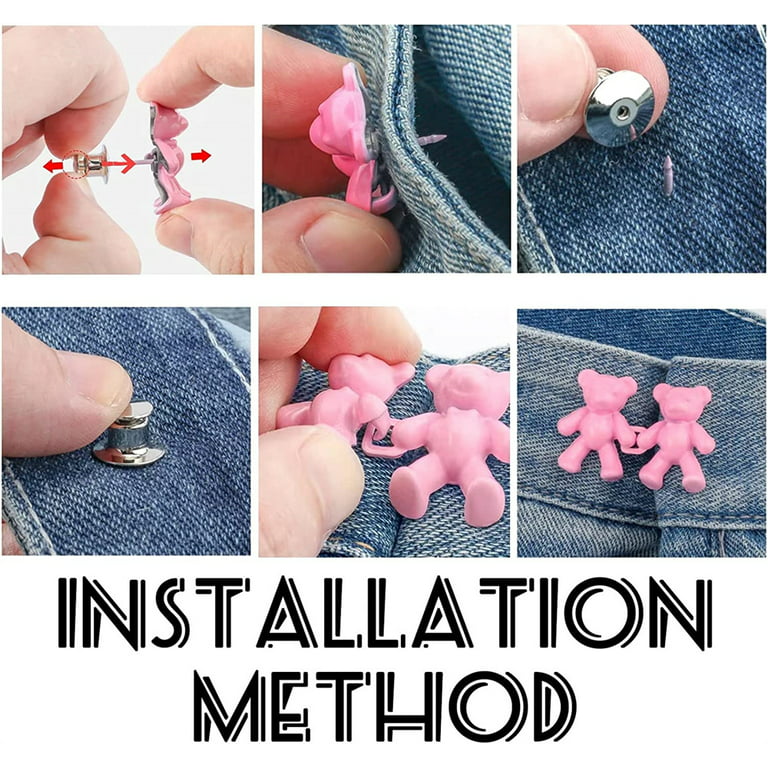 No-sew Waist Button Cute Bear Jean Buttons For Loose Jeans 2 Pieces  Adjustable Pants Clips For Waist No Sew Metal Instant - AliExpress