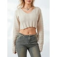 thumbnail image 4 of Faithtur Women’s Short Knit Sweater Long Sleeve Deep V Neck Textured Striped Ribbed Knitted Pullover Sweater Tops, 4 of 9