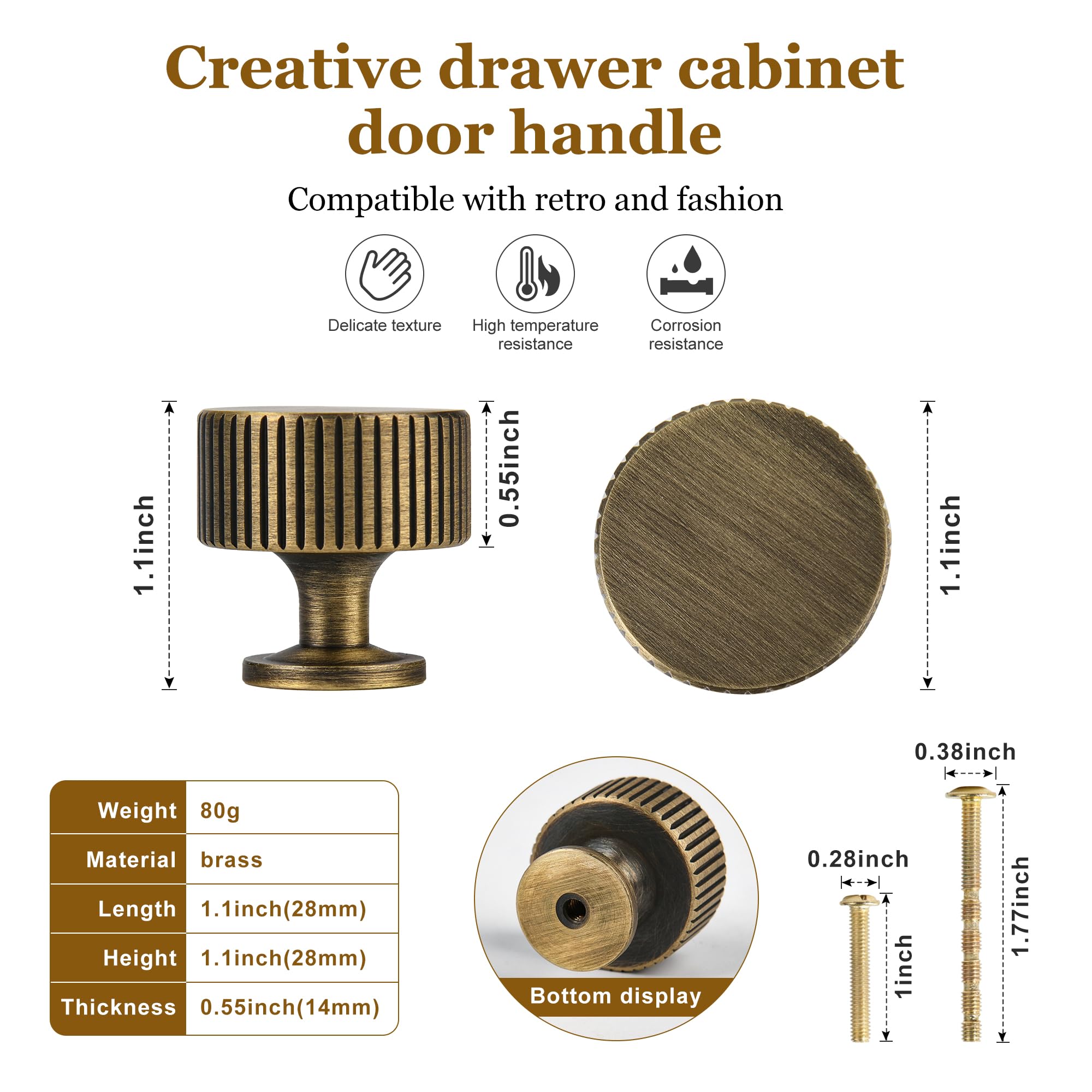 Antique Brass Kitchen Cabinet Knobs Solid Brass Pulls for Dresser Drawer Vanity Closet Wardrobe, Modern Bathroom Bedroom Living Room Cabinet Hardware