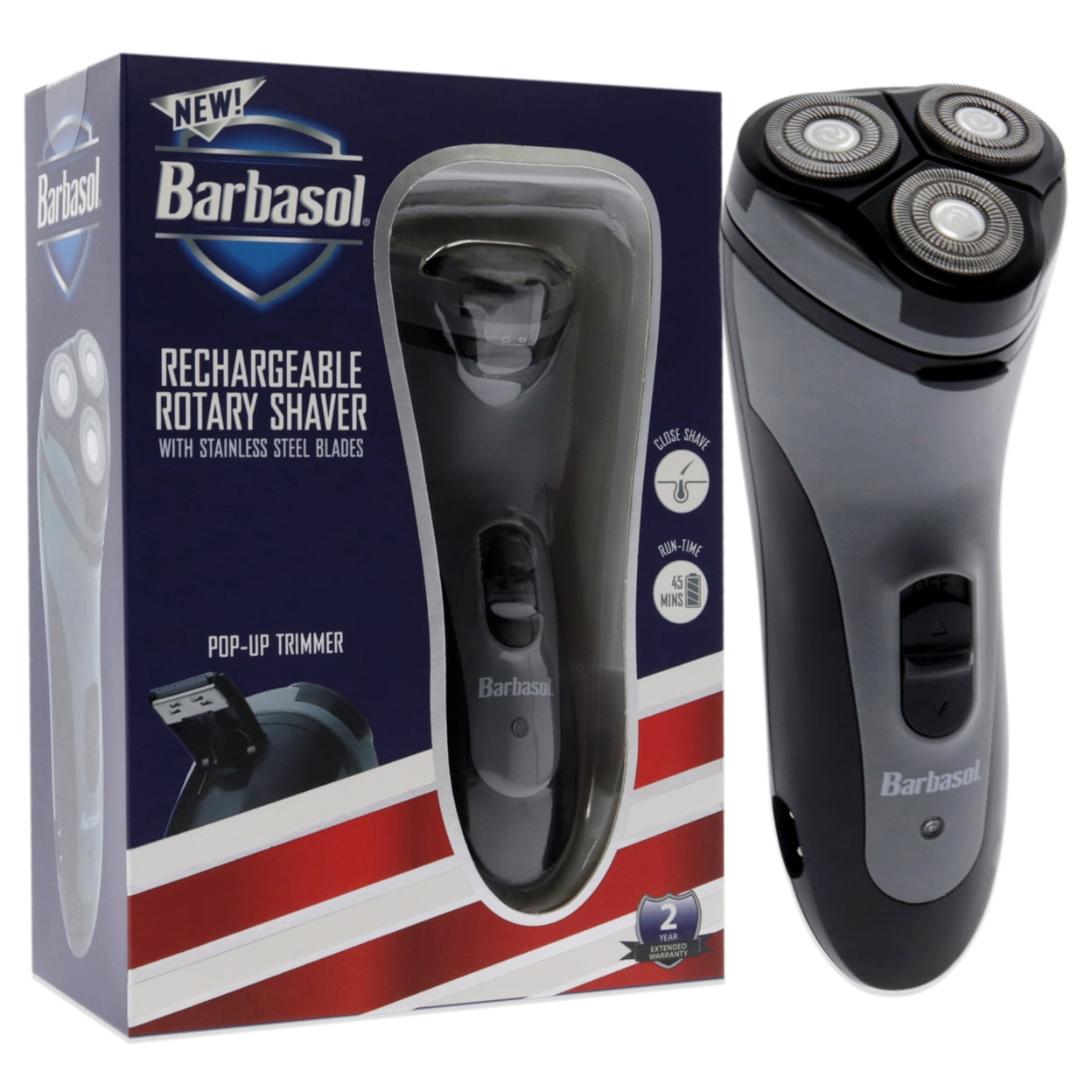 Barbasol Men's Rechargeable Wet/Dry LCD Lithium Rotary Shaver with Pop-up Trimmer (CBR1-1003-BLB)