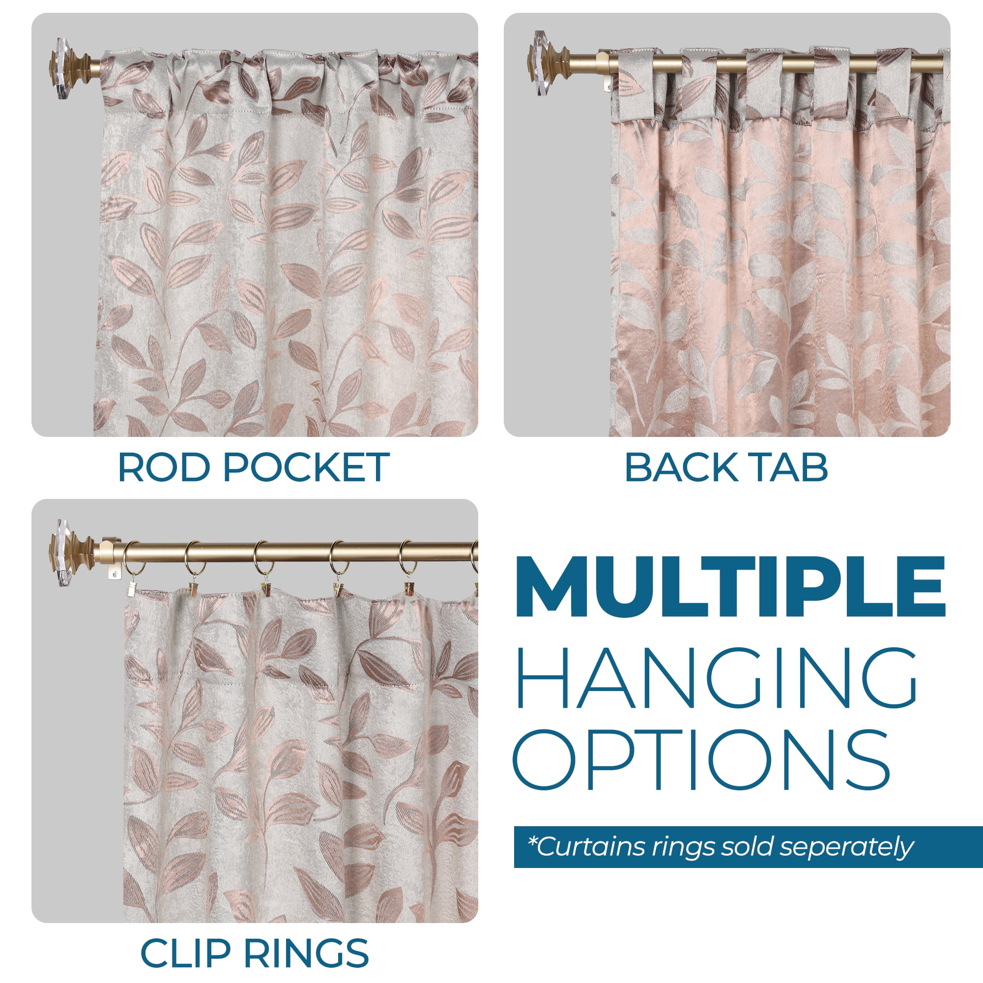 Superior Blackout Leaves Back Tab Curtains Set of 2, Light Filtering Curtain Panel Set, Bronze, 52"W x 96"L