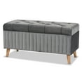 thumbnail image 2 of Baxton Studio Hanley Modern and Contemporary Grey Velvet Fabric Upholstered and Walnut Brown Finished Wood Storage Ottoman, 2 of 11