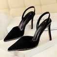thumbnail image 3 of Zapatos de tacón alto para mujer, estilo discoteca, sexys, de gamuza, con tiras en la parte posterior, con remaches y puntiagudas, estilo delgado, con tacón alto, para mujer, 3 of 4