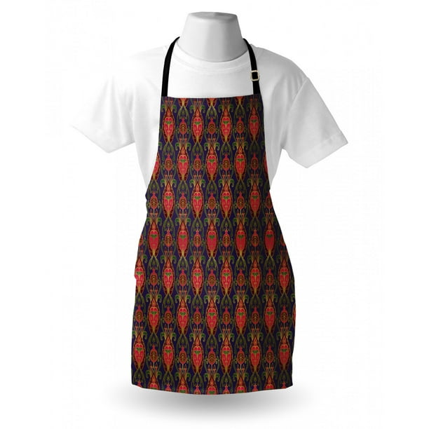 Turkish Pattern Apron, Oriental Botanical Pattern with Pomegranates and  Leaves on Indigo Backdrop, Unisex Kitchen Bib with Adjustable Neck for  Cooking