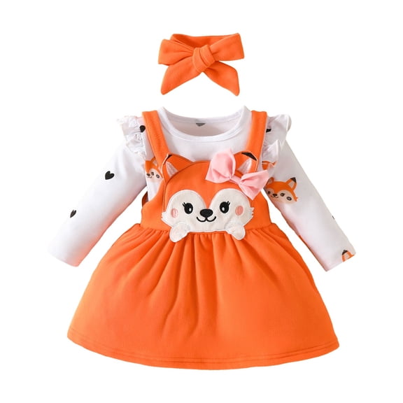 Generic Baby Girl Valentine's Day Dress Outfit Long Sleeve Romper Top Heart Suspender Skirt Set Toddler Long Sleeve Ruffle Romper Top Skirt Set Little Girl Overall Dress