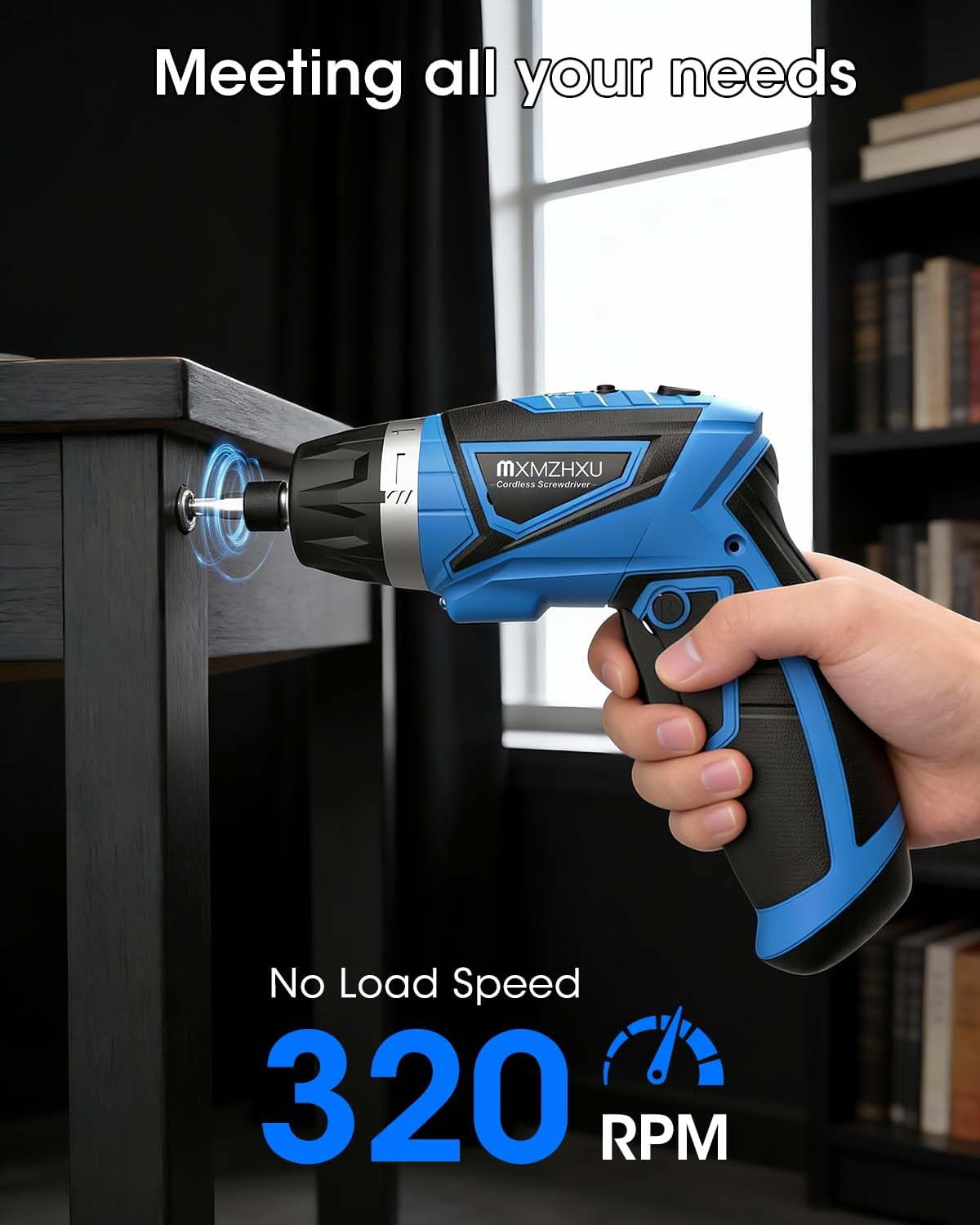 Electric Cordless Screwdriver 47-in-1 Drill Driver Rotatable Dual Position Handle with LED Light