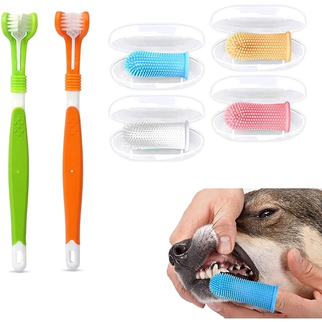Cepillo de dientes para perros con colocación de dientes, 6 piezas, cepillo de dientes para mascotas, cepillo de dientes para dedos, cepillo de dientes de silicona de grado alimenticio suave para
