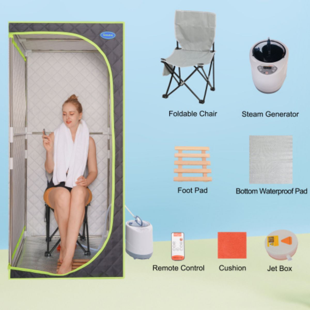 Infrared,Black spikerking Portable Infrared Sauna for Home Full Size Black Infrared Sauna Tent for Spa with Heating Foot Pad and Portable Chair 
