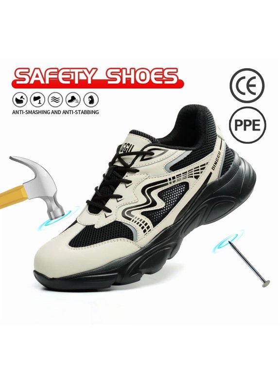 Steel Toe Shoes for Men Women Lightweight Work Shoes Mens Indestructible Safety Sneakers Puncture Proof Construction Shoe Composite Toe Sneakers