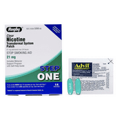 Rugby Clear Nicotine Patches - Transdermal System Patch - Smoking or Vaping Quitting Aid - Step 1-21mg - 14 Count PLUS Advil Liqui-Gels 2 Caps
