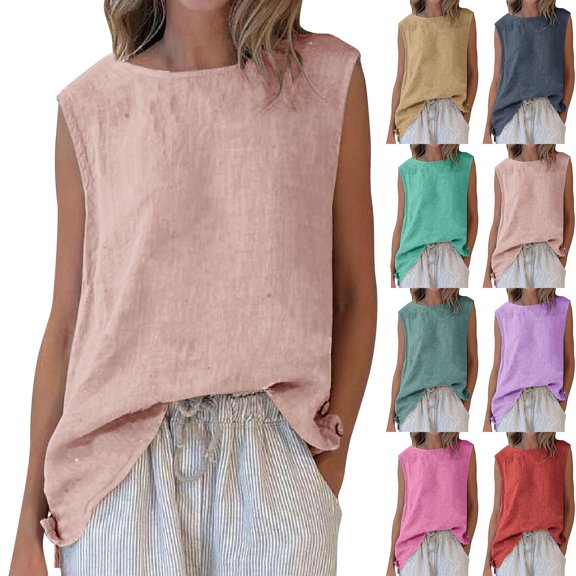 Women's Long Tunic Tank to Wear Summer Sleeveless Tops Loose Split Hem Shirts, S-3XL