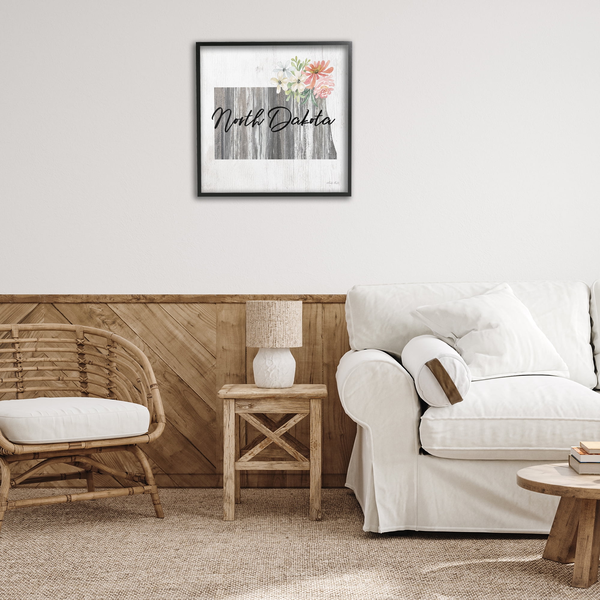 Stupell Industries Shabby Chic North Dakota Botanical & Floral Painting Black Framed Art Print Wall Art, 24 x 24