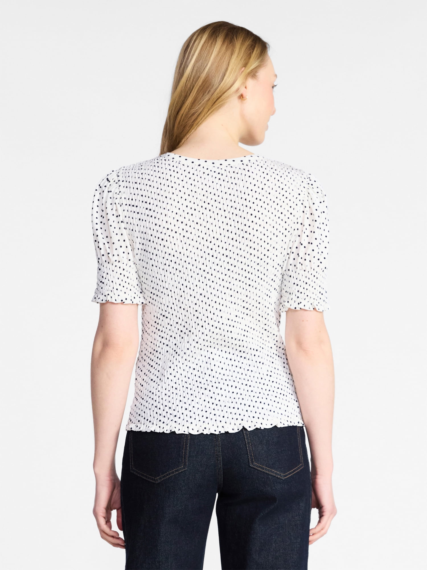 Time and Tru Women's Smocked Top with Short Puff Sleeves, Sizes XS-XXXL