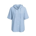 thumbnail image 7 of Women's Casual Short Sleeve Collar Hoodie Blouse, Solid Color Imitation Linen Top, 7 of 7
