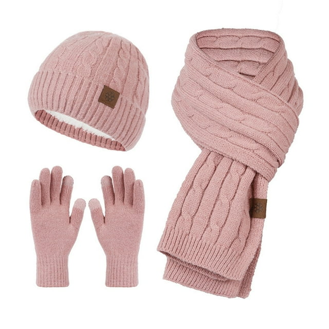 Kcodviy New Knitted Hat Scarf Hat Gloves Scarf Set Men Gloves Women's Fleece Cold Gloves Scarf Set for Proof Warm Keeping Three Gloves Scarf Set for Piece Set