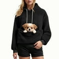 thumbnail image 2 of larppty Hoodie with Dog Pouch, Kangaroo Pouch Hoodies for Women, Soft Warm Pet Carrier Hoodie with Pet Pocket for Carrying Puppy Kitten (Black, L), 2 of 8