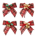 thumbnail image 4 of 5PCS Christmas Bows with Bells Decoration - Buffalo Plaid Bowknot Xmas Trees Hanging Ornaments Craft Present Christmas Decor for Festival Wedding Party (3.15"*3.15"), 4 of 9