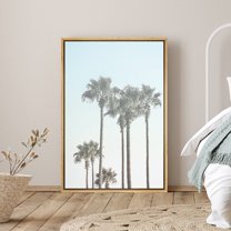 PixonSign Framed Canvas Print Wall Art Five Palm Trees Against The Blue Sky Nature Ocean Photography Realism Modern Scenic Colorful Green Cool for Living Room, Bedroom, Office - 16"x24" Natural