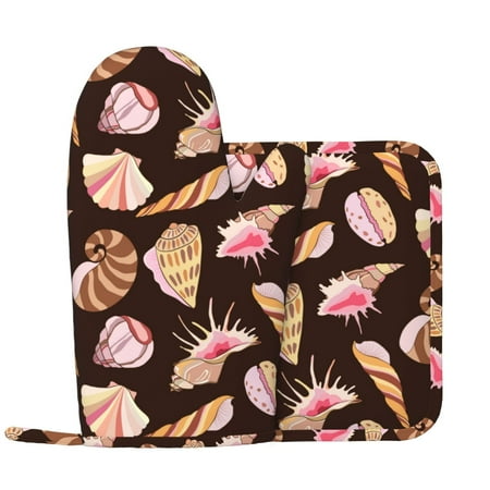 

Oven Mitts and Pot Holders Sets Conch Shells Print No.9030 Non-Slip Silicone Oven Gloves Potholders Cotton Lining Heat Resistant Gloves Hot Pads for Kitchen Cooking Baking