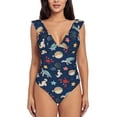 thumbnail image 2 of Yiaed Sea Creatures Print Women's Ruffled One Piece Swimsuit V Neck Swimwear Slimming Monokini for Woman-XX-Large, 2 of 8