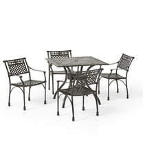 GDF Studio Mikell Outdoor Traditional Aluminum 5 Piece Dining Set, Hammered Bronze