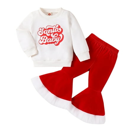 

URMAGIC Girls Christmas Dress Cute Letter Print Long Sleeve Crewneck Hoodie Bell Bottoms 2 piece Set