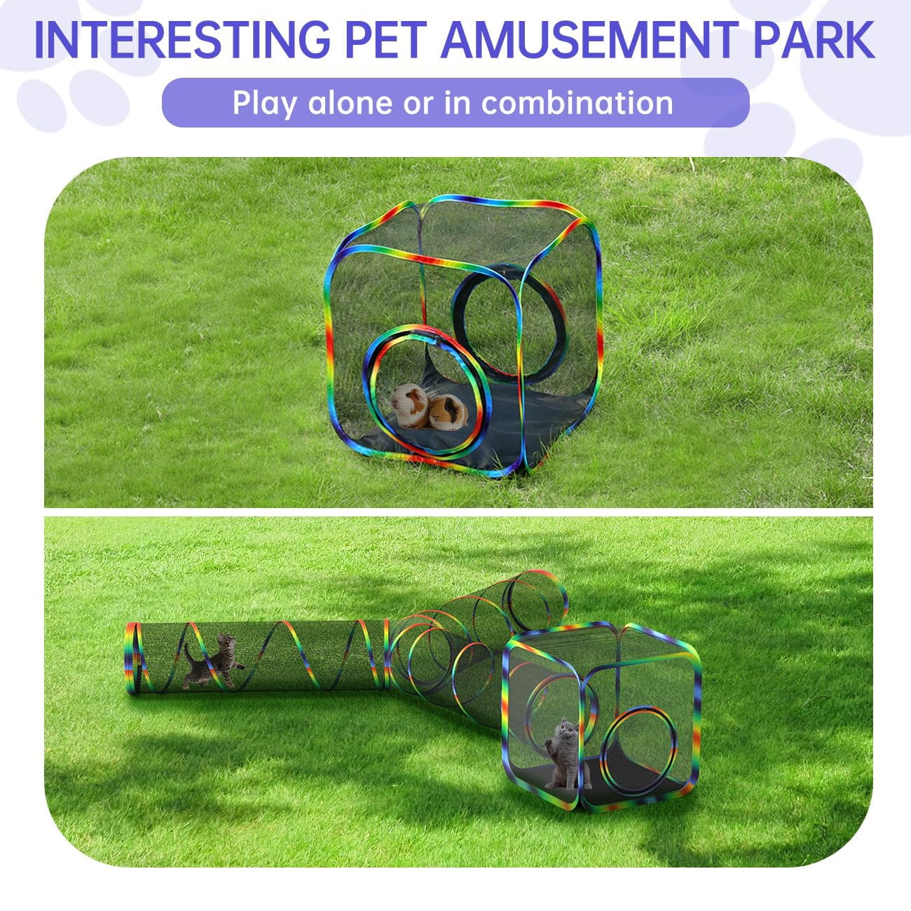 Outdoor Cat Enclosures For Cats Indoor  Patio Portable Mesh Tunnel Playhouse With Free Carry Bag Multiple And Small Animals Rainbow Color