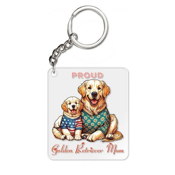 Happy Mother's Day Proud Golden Retriever Mom Acrylic Keychain Goldens Dog Lover Gifts Idea Collar Charm Tag Keyring - 03003
