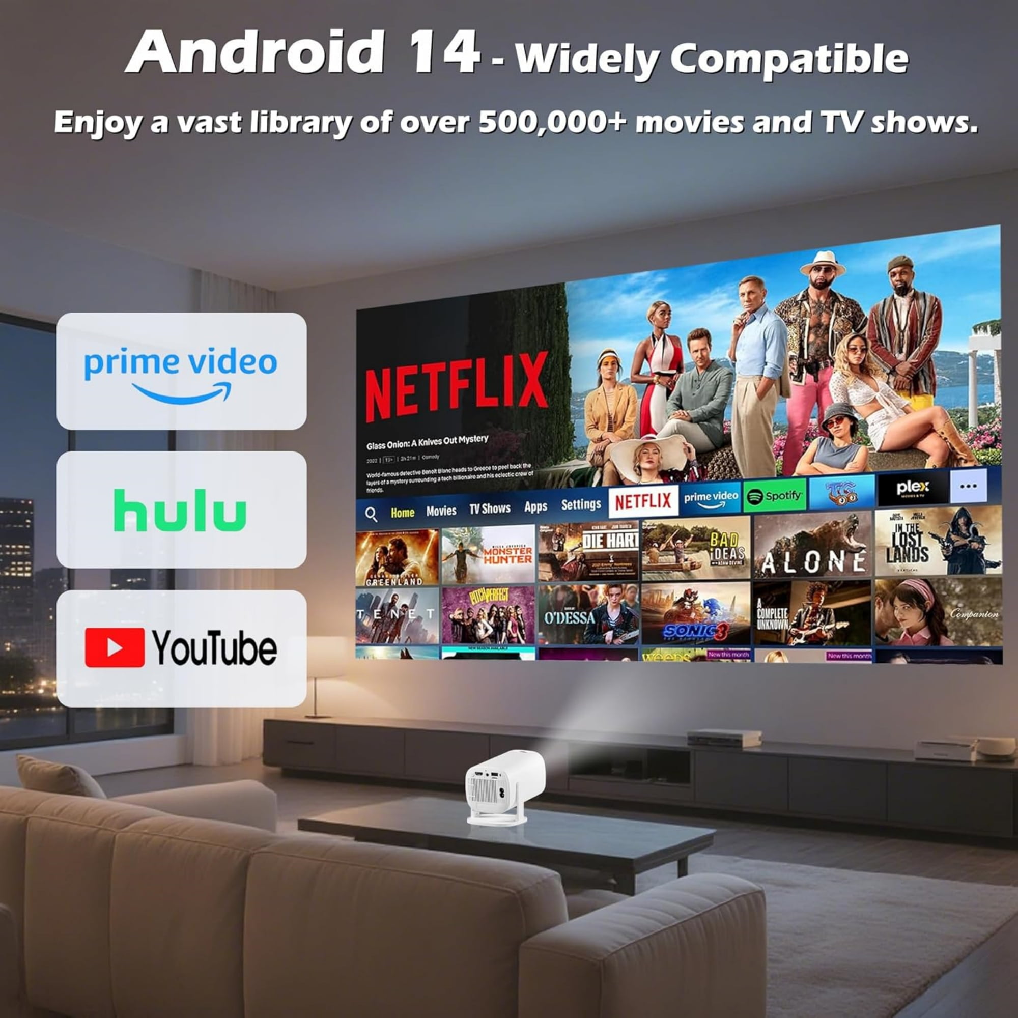 BDQ Smart 4K Mini Projector with Android 11, WiFi 6 & BT 5.0, Auto Keystone, 180° Rotatable, Portable Outdoor Movie Projector