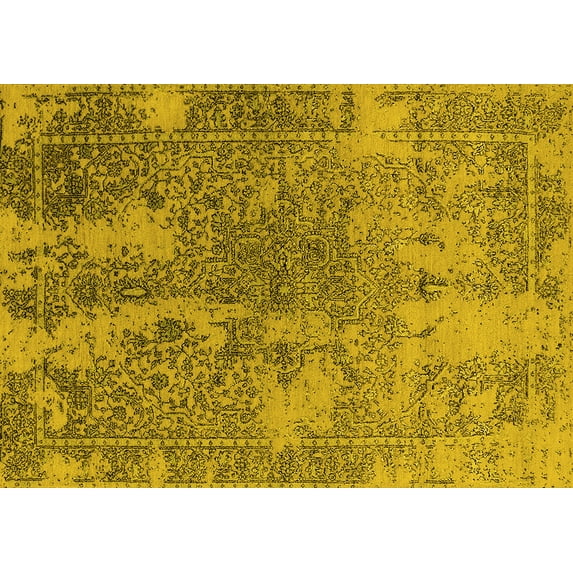 Ahgly Company Machine Washable Indoor Rectangle Oriental Yellow Industrial Area Rugs, 3' x 5'