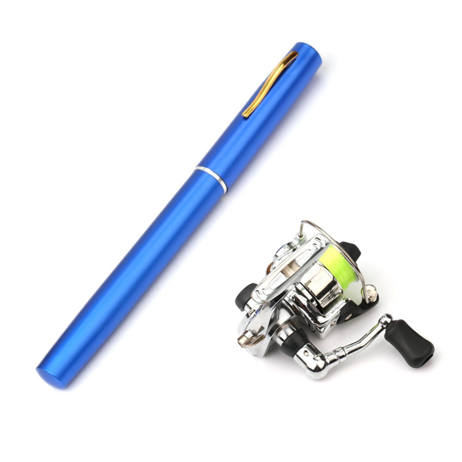 Opolski 1.6m Pen Shape Telescopic Mini Fishing Pole Rod with Metal Spinning Reel Wheel