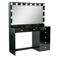 Ember Interiors Modern Black Makeup Vanity Table with Lights, Crystal