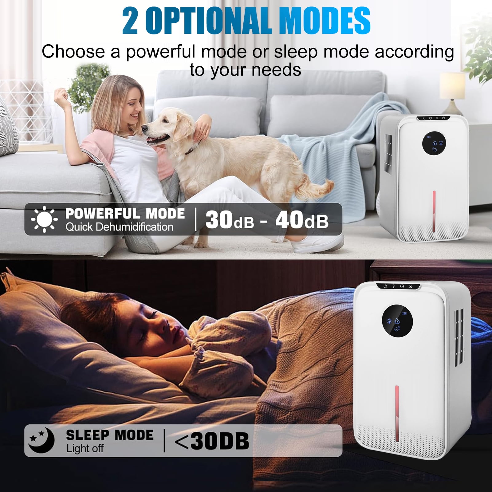 Fyydes 8-Pint Protable Dehumidifier Covers 800 Sq.Ft with Colorful Night Light & Drain Hose,0.66 Gallon Water Tank,2  Modes,24H Timer,Portable Dehumidifier for Basement/Bathroom/Laundry Room