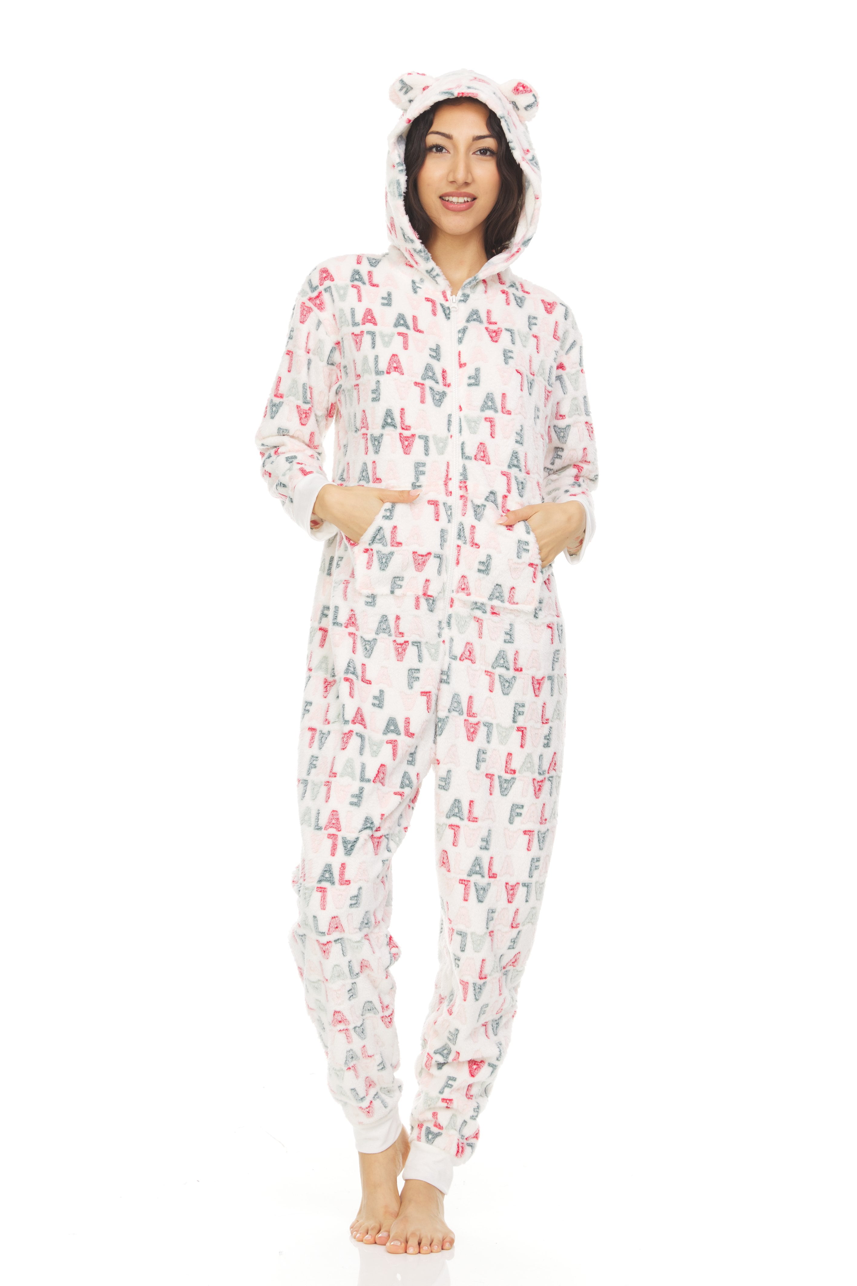 Bearpaw Women's Onesie Fuzzy Pajamas with Fluffy Hoodie and Ears, One ...