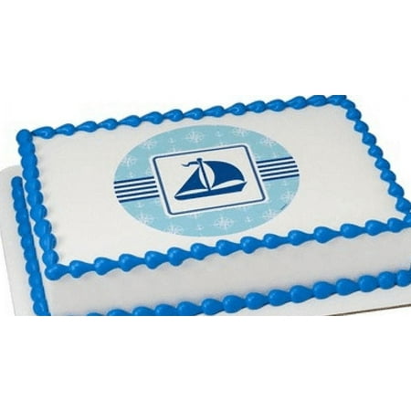 Nautical Boat Edible Extra Large 8 x 10 Cake Decoration Topper Image