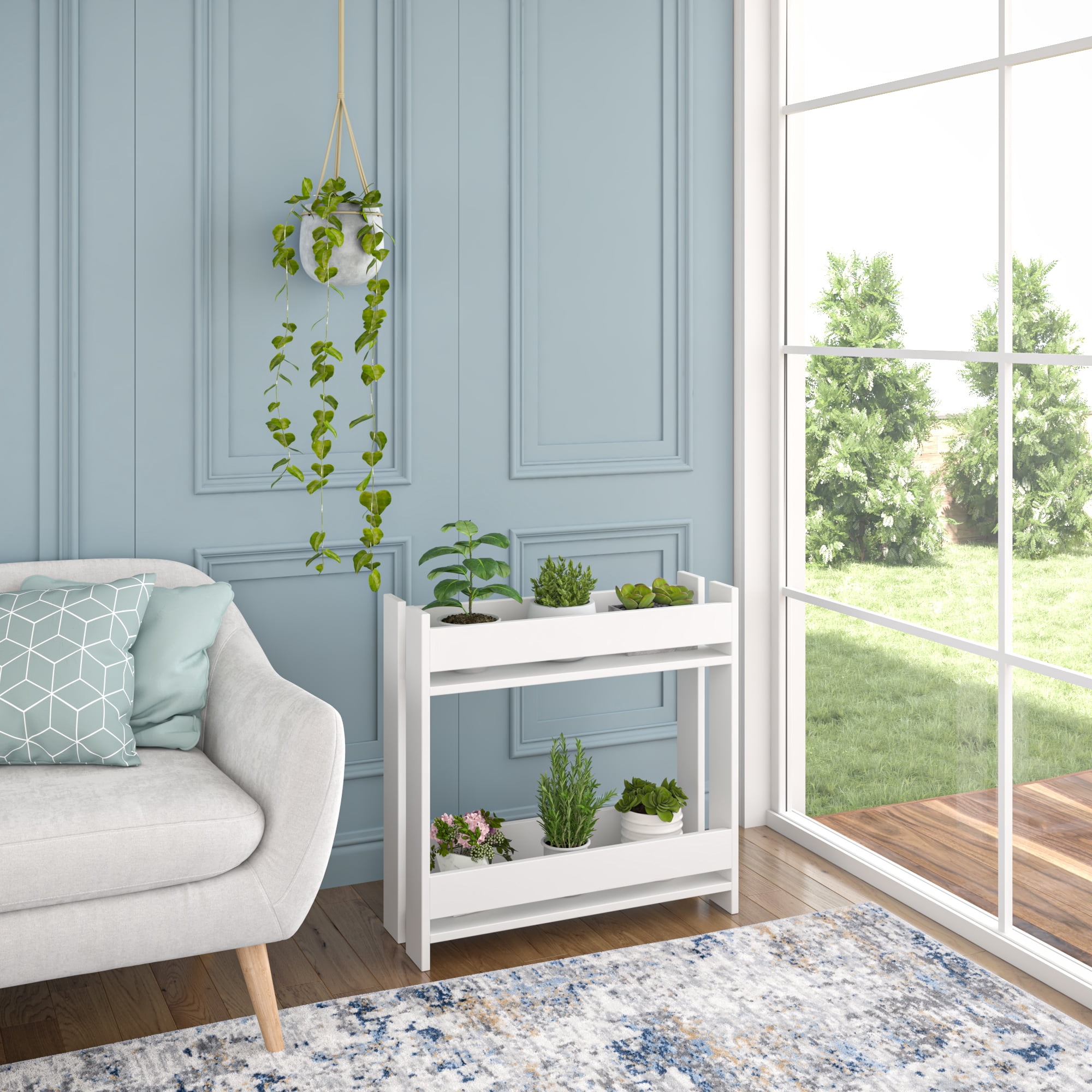 Ada Home Decor Furniture 2 Tier White Pearson Modern Plant Stand