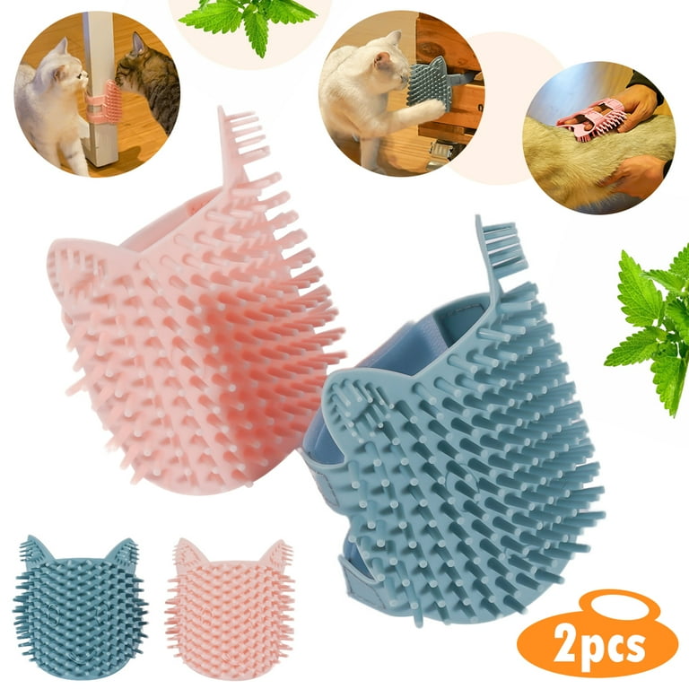 LNGOOR 2 Pcs Silicone Cat Self Groomer Cats Face Scratcher Corner Massage Comb Grooming Brush Cats Cleaning Brush Pink Blue