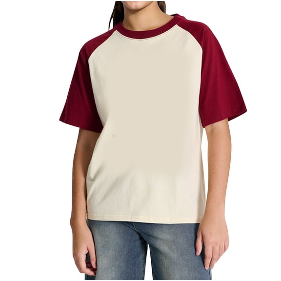 Annhoo Oversized Short Sleeve Shirts for Women Spring Summer Crewneck Pullover Block Color Tops Casual Loose Blouse