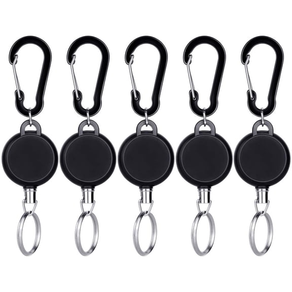 CHUNYAN 5 Pcs Retractable Keychain Retractable Badge Holder Reel Clip ID Badge Holder with Steel Wire Rope, Black