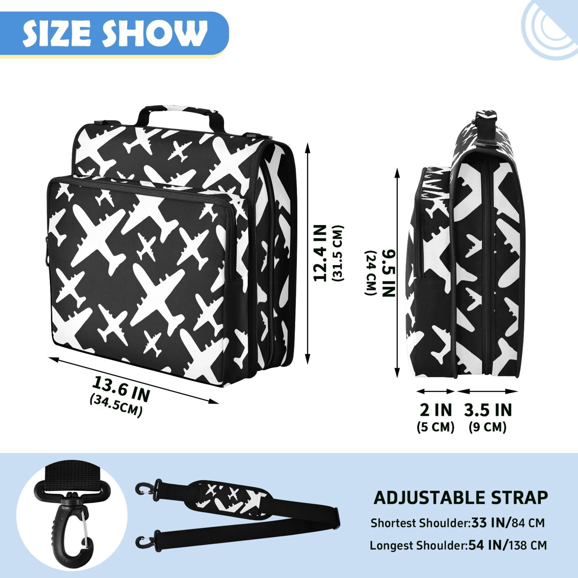 ALAZA Zipper Binder Cute Airplane Pattern 2 inch 3 Ring 500 Sheet Capacity Trapper Keeper File Folder Organizer Bag