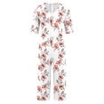 thumbnail image 5 of Edvintorg Womens Jumpsuit Floral Printed Short Sleeve V Neck Back Zipper Wide Leg Jumpsuit Pants with Pocket Summer Casual Overalls for Women, 5 of 5