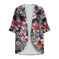 thumbnail image 3 of Oplxuo Women Floral Print Lightweight Chiffon Kimono Cardigan Short Sleeve Loose Beach Wear Cover Up Blouse Top, 3 of 5
