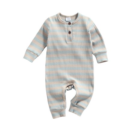 

Newborn Baby Long Sleeve Romper Stripes Buttons Casual Long Rompers Jumpsuit Autumn Baby Clothing