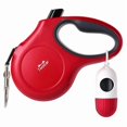 thumbnail image 1 of Retractable Dog Leash with Dispenser and Poop Bags, 16 ft Pet Walking Leash, Anti-Slip Handle, Tangle Free, Reflective Nylon Tape (M, Red), 1 of 4