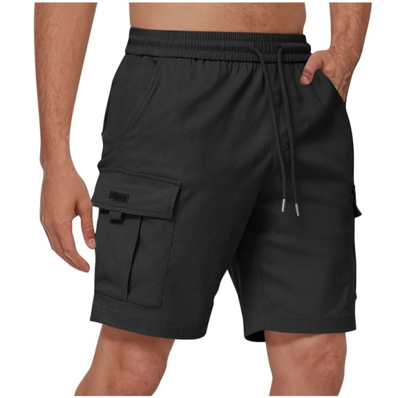 HOWPAY Cargo Shorts for Men Outdoor Lightweight Stretchy Cargo Trousers Elastic Waist Solid Color Relaxed Fit Workout Athletic Hiking Shorts Black L