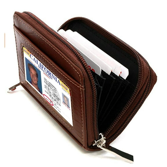 RFID Blocking Genuine Leather Women's Accordion Wallet Zip Fan Open Coin Credit Card Holder-Many Colors