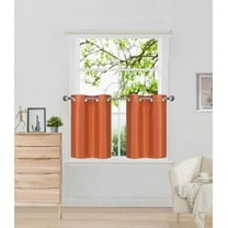 N29 Orange 2-Piece Solid Faux Silk Short  Window Curtain Set, Two (2) Grommets Panels 30" Wide x 24" Length Each